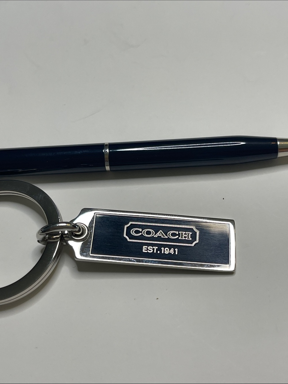 Coach Black Enamel Tag Key Ring and Coach Pen - Picture 2 of 6